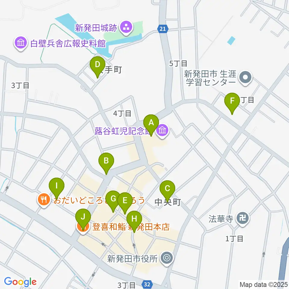 新発田市民文化会館周辺のカフェ一覧地図