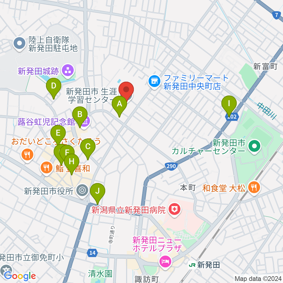 新発田市生涯学習センター周辺のカフェ一覧地図