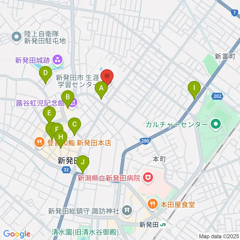 新発田市生涯学習センター周辺のカフェ一覧地図