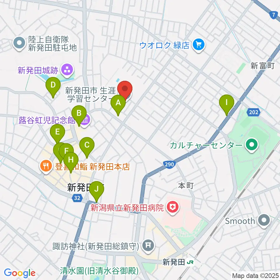 新発田市生涯学習センター周辺のカフェ一覧地図