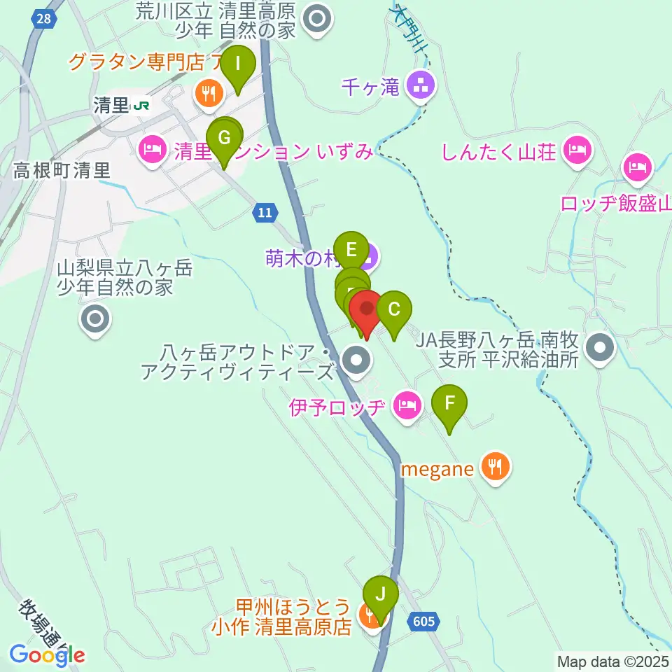 萌木の村オルゴール館ホール・オブ・ホールズ周辺のカフェ一覧地図