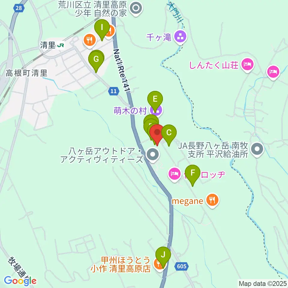 萌木の村オルゴール館ホール・オブ・ホールズ周辺のカフェ一覧地図