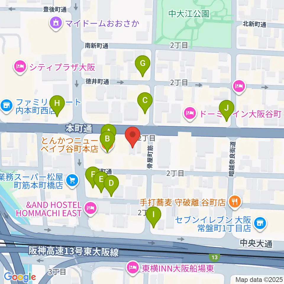 ムジークシューレ大阪周辺のカフェ一覧地図