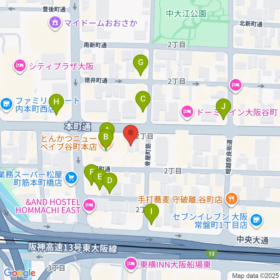 ムジークシューレ大阪周辺のカフェ一覧地図