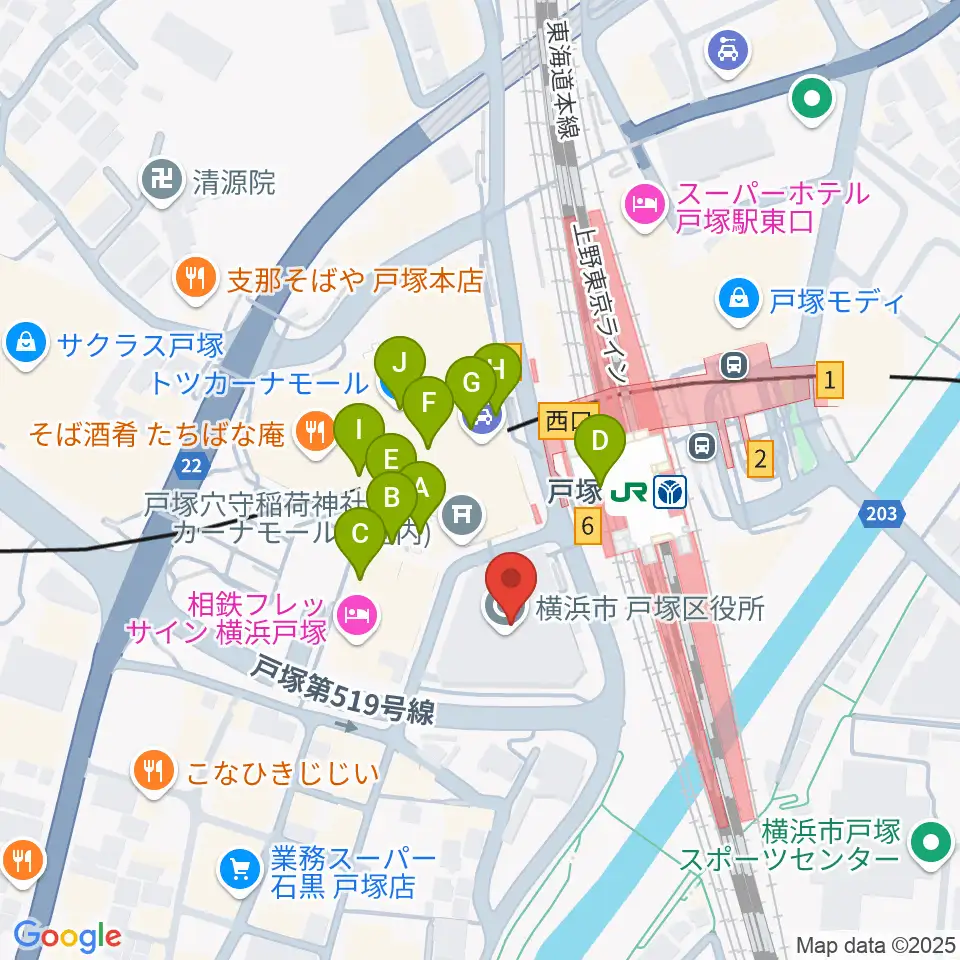 戸塚区民文化センターさくらプラザ周辺のカフェ一覧地図