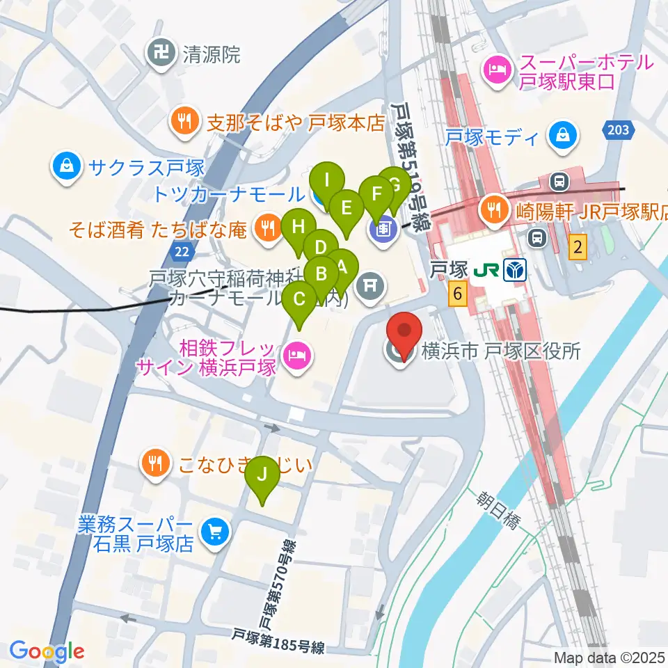 戸塚区民文化センターさくらプラザ周辺のカフェ一覧地図
