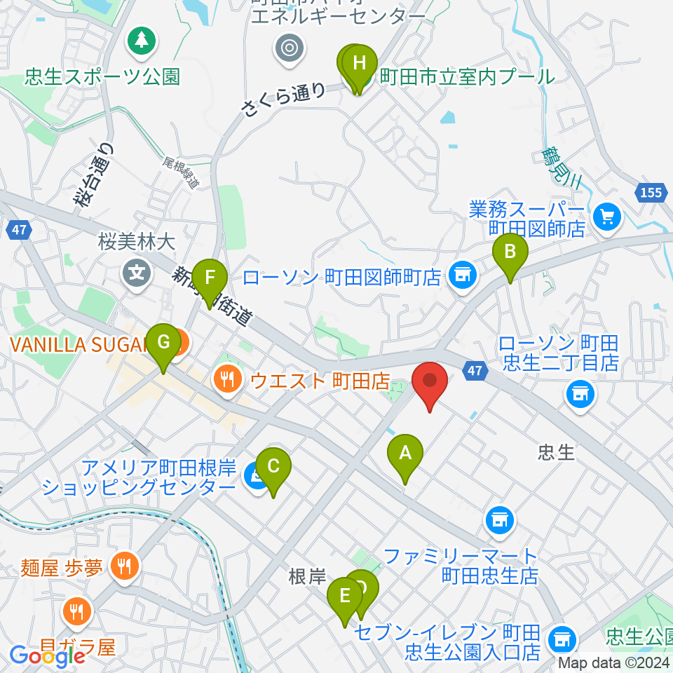 忠生市民センター周辺のカフェ一覧地図