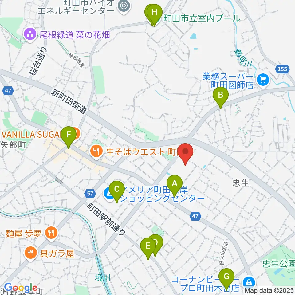忠生市民センター周辺のカフェ一覧地図