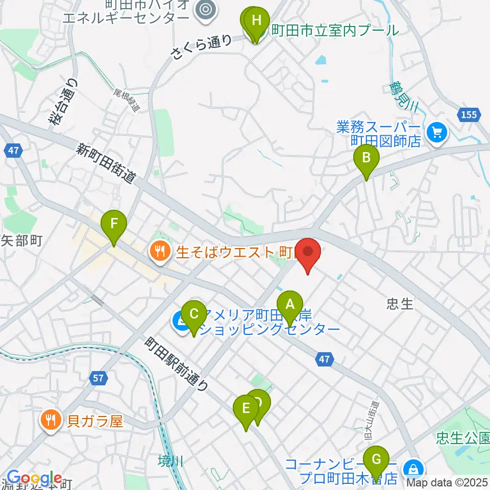 忠生市民センター周辺のカフェ一覧地図