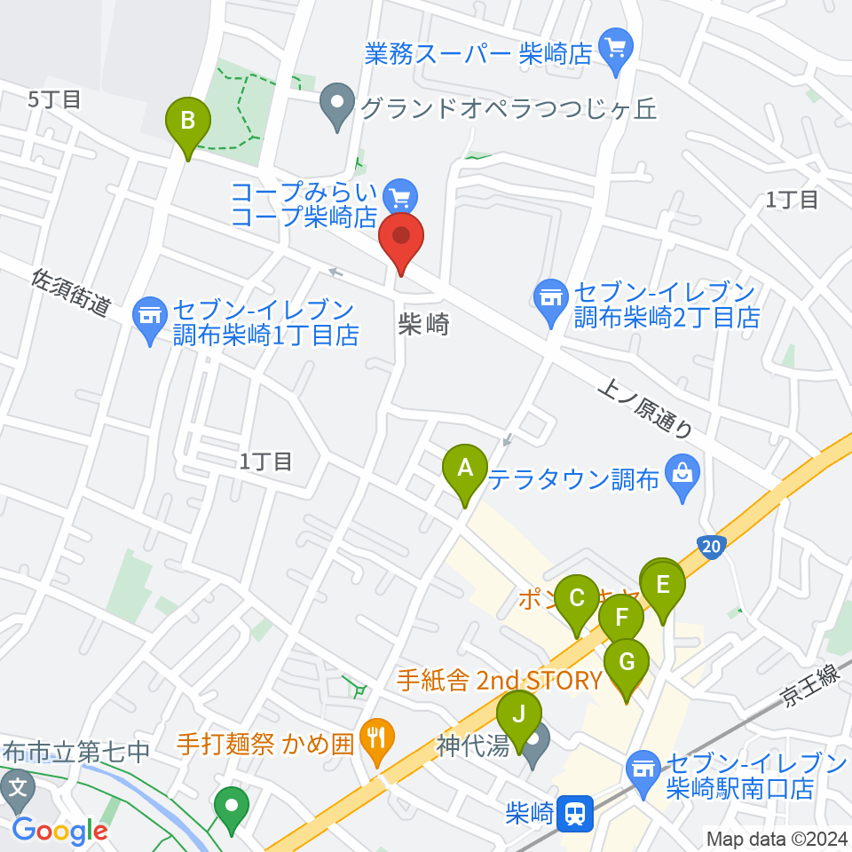 ユリミュージックキャンパス調布柴崎教室周辺のカフェ一覧地図
