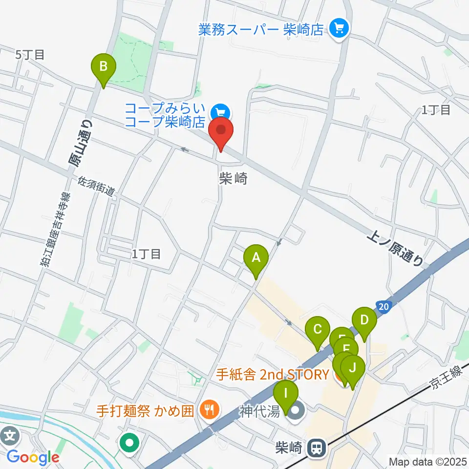 ユリミュージックキャンパス調布柴崎教室周辺のカフェ一覧地図