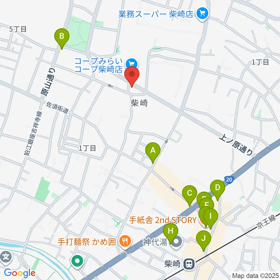 ユリミュージックキャンパス調布柴崎教室周辺のカフェ一覧地図