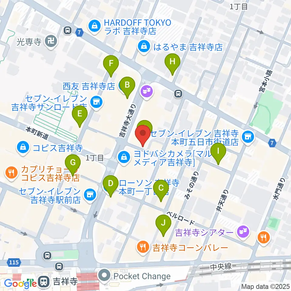 吉祥寺スターパインズカフェ周辺のカフェ一覧地図