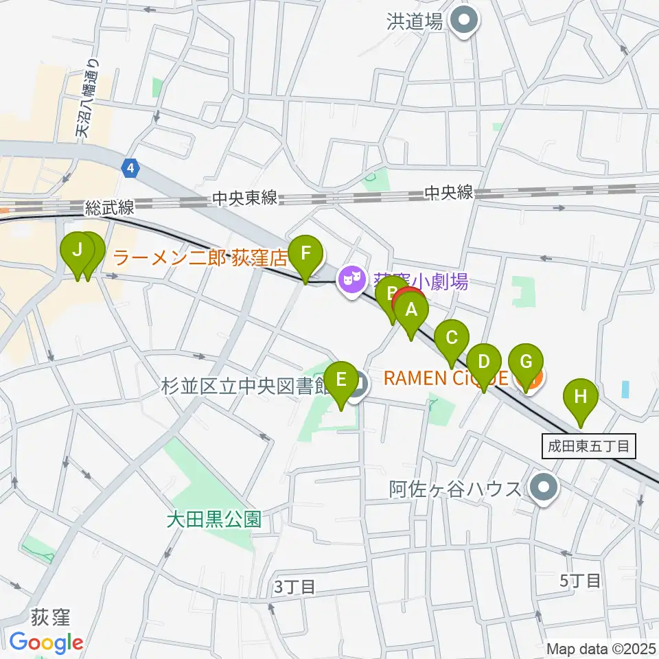 荻窪 かふぇ＆ほーる with遊周辺のカフェ一覧地図