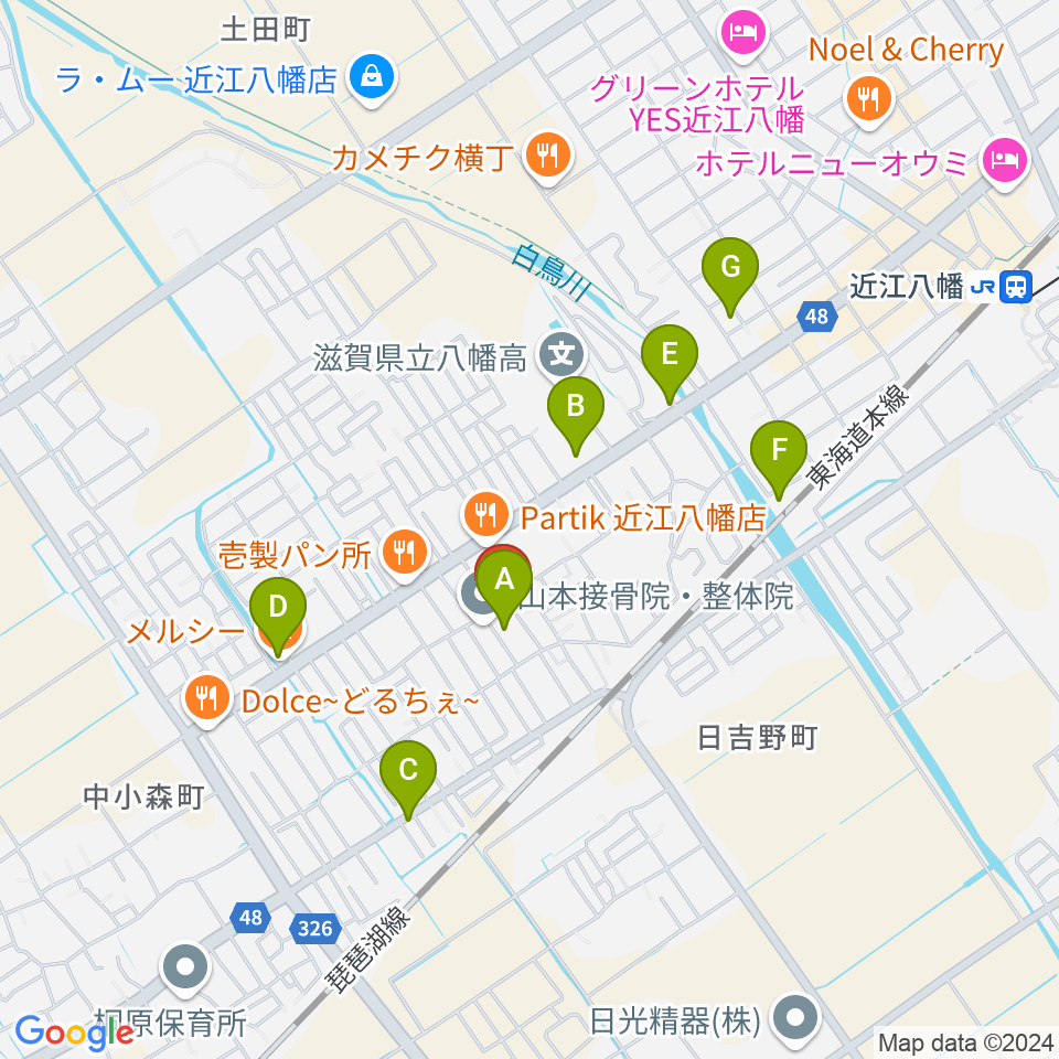 近江八幡YUGEYA周辺のカフェ一覧地図