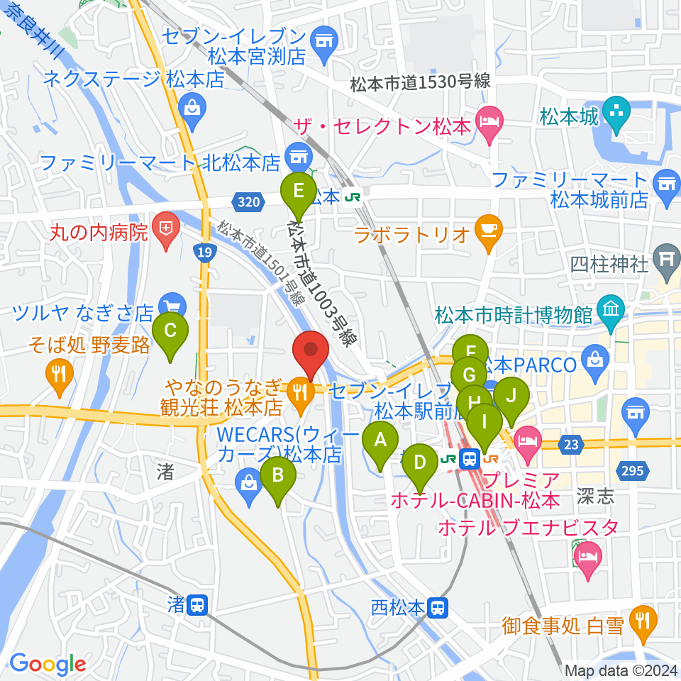 シェリーミュージックスクール松本校周辺のカフェ一覧地図