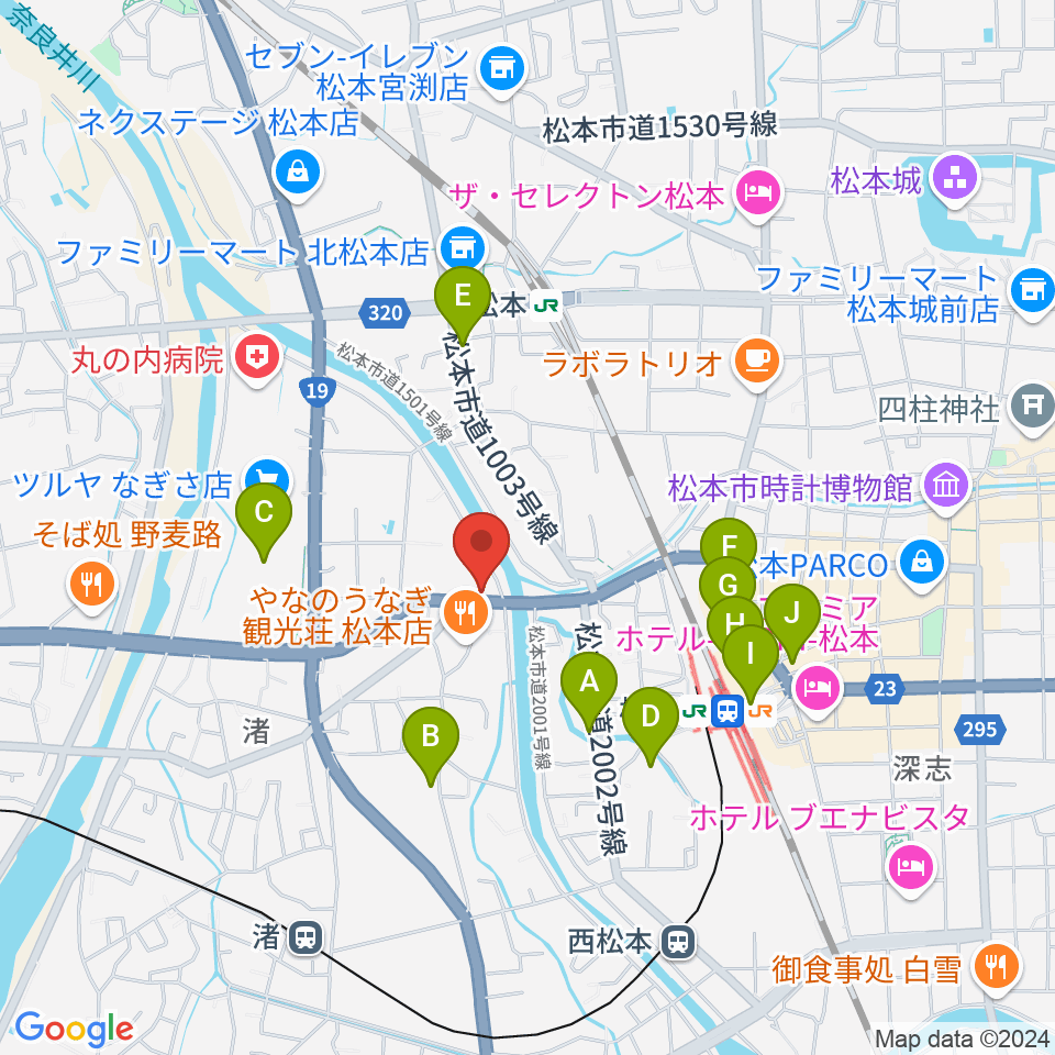 シェリーミュージックスクール松本校周辺のカフェ一覧地図