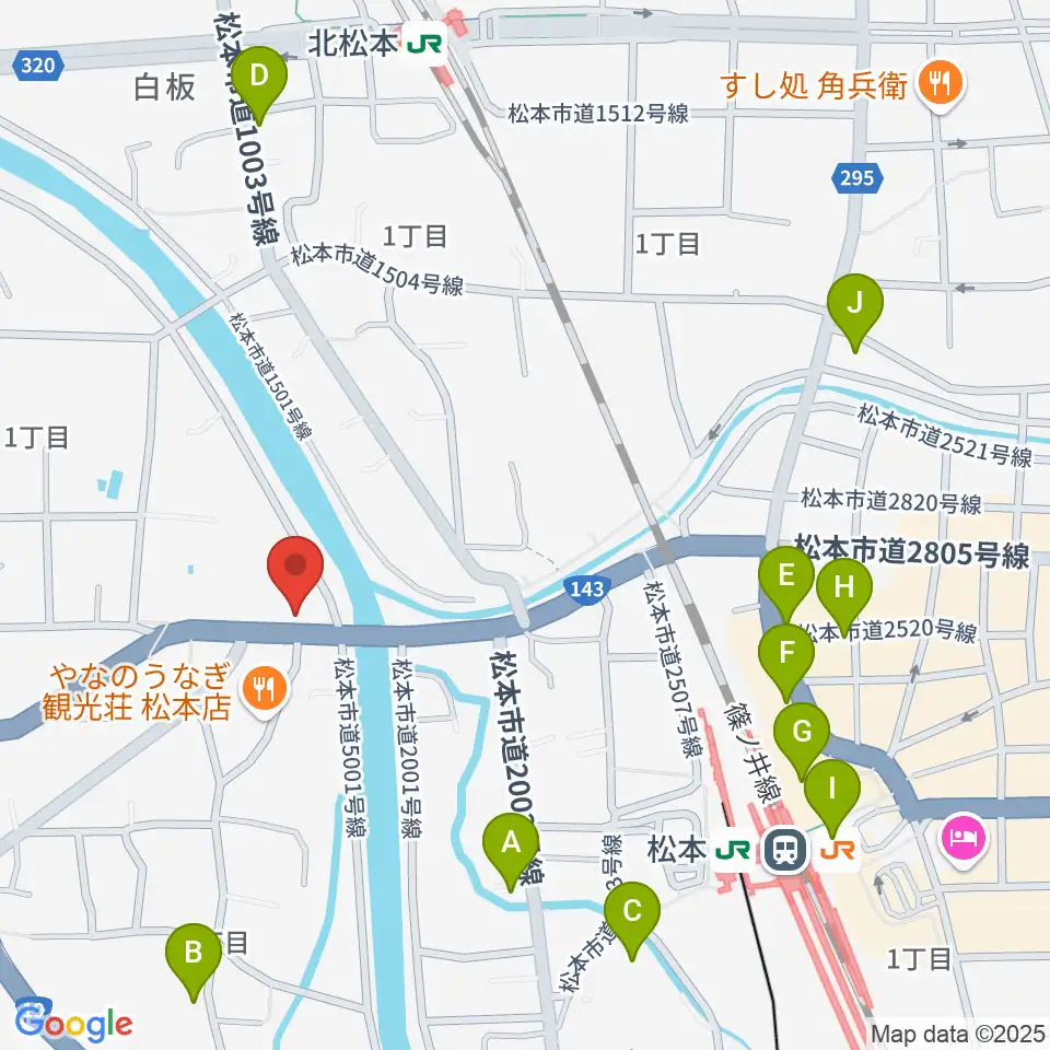 シェリーミュージックスクール松本校周辺のカフェ一覧地図