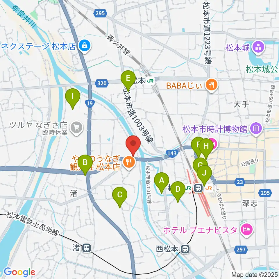 シェリーミュージックスクール松本校周辺のカフェ一覧地図