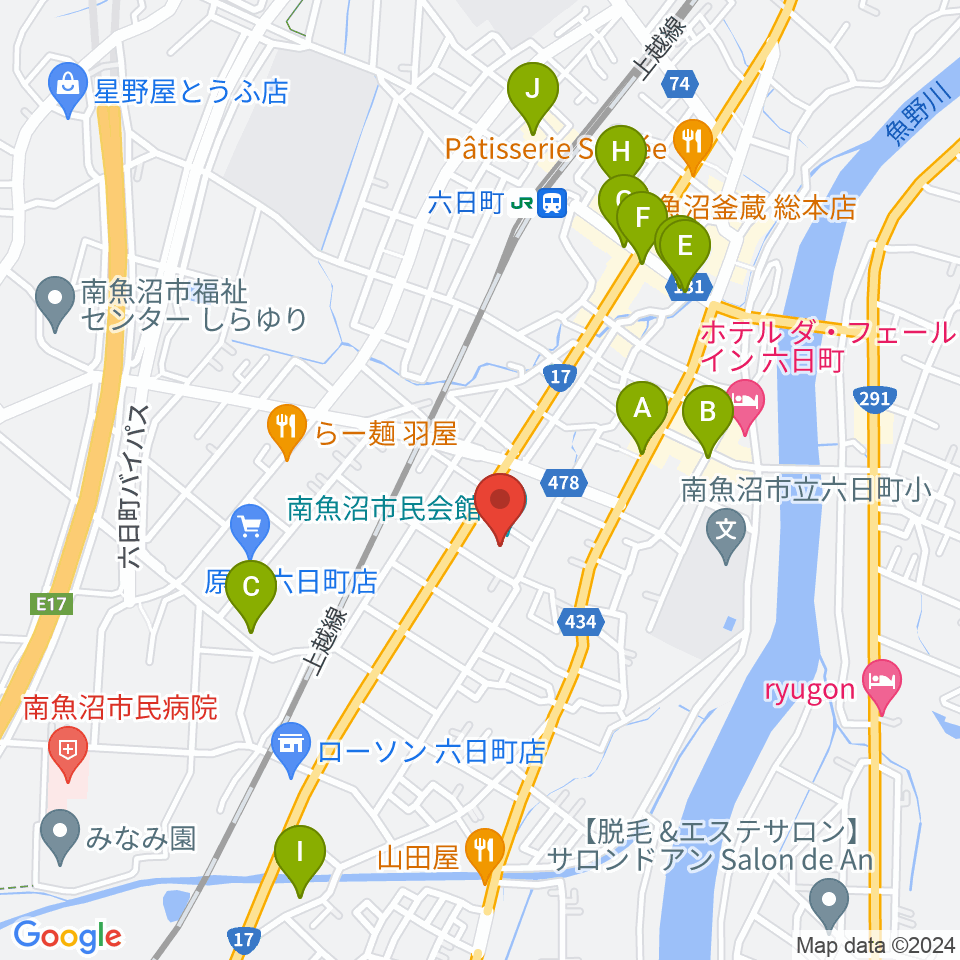 南魚沼市民会館周辺のカフェ一覧地図