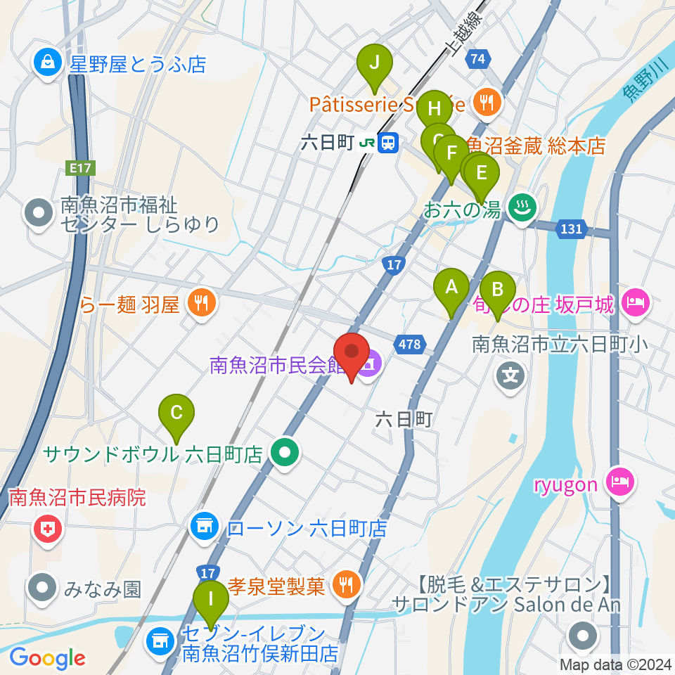 南魚沼市民会館周辺のカフェ一覧地図