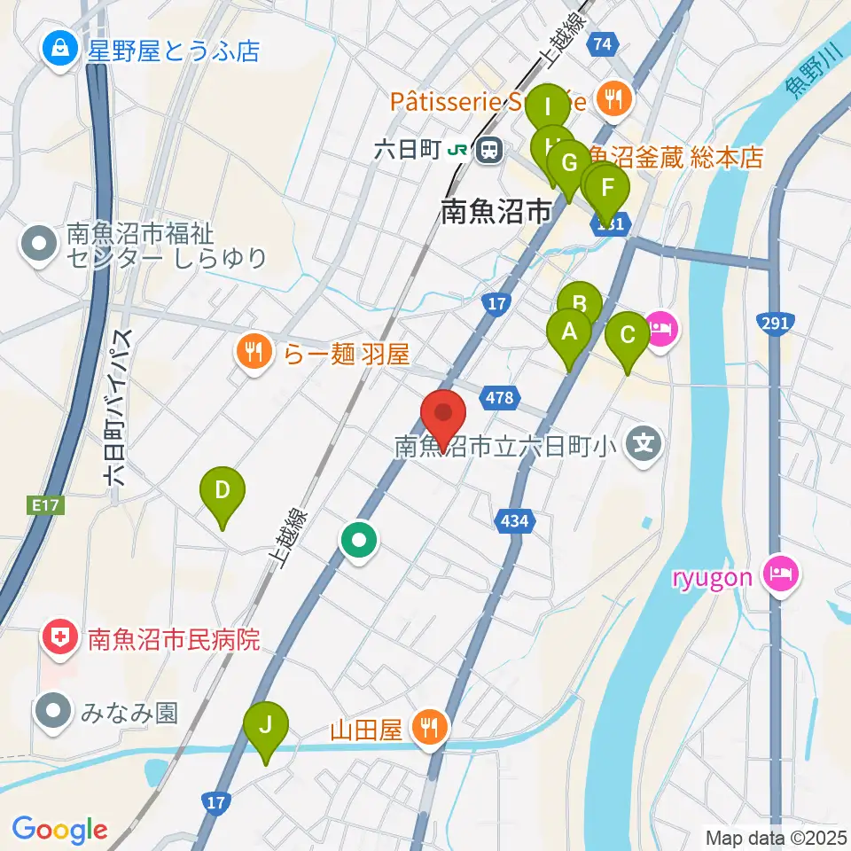 南魚沼市民会館周辺のカフェ一覧地図