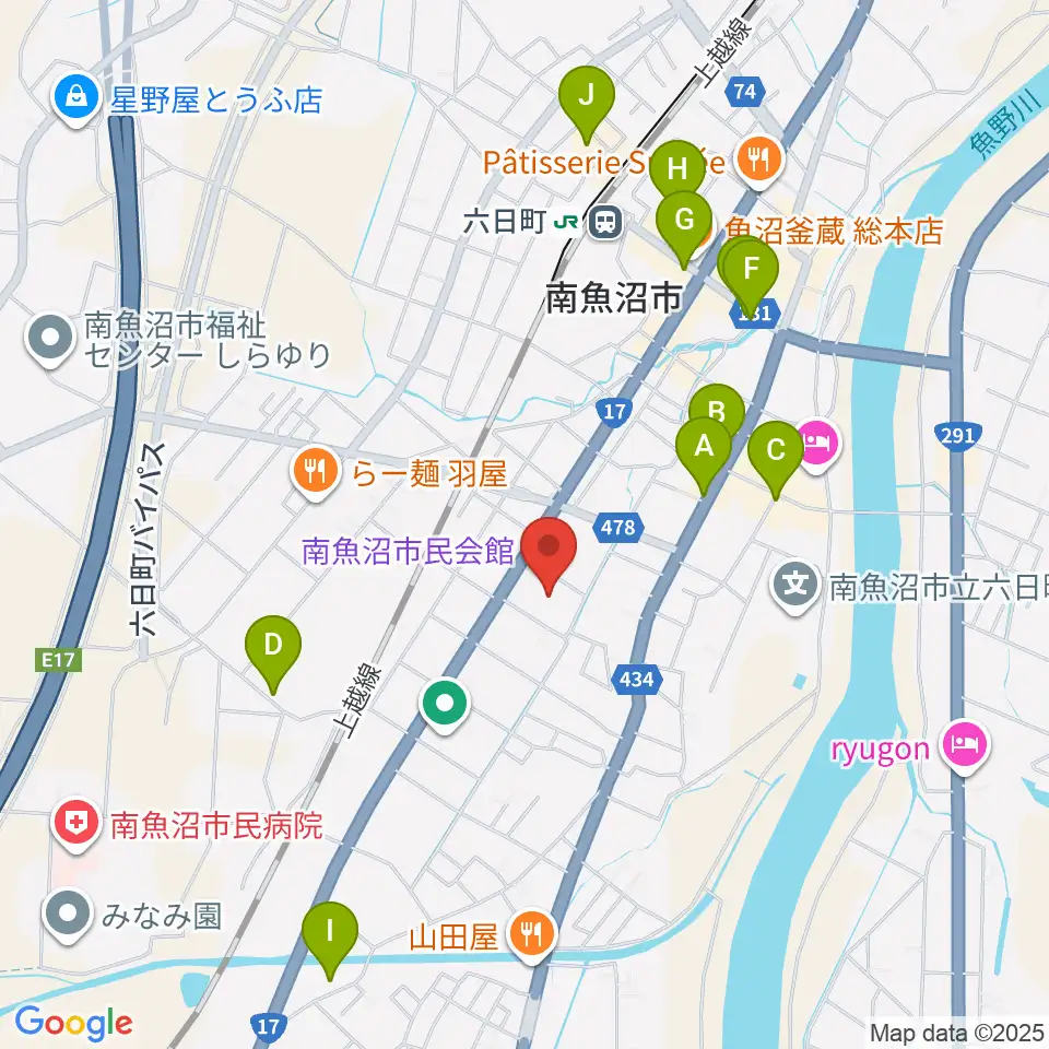 南魚沼市民会館周辺のカフェ一覧地図