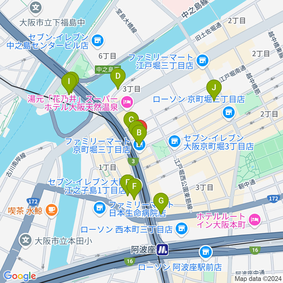 阿波座マーサ周辺のカフェ一覧地図