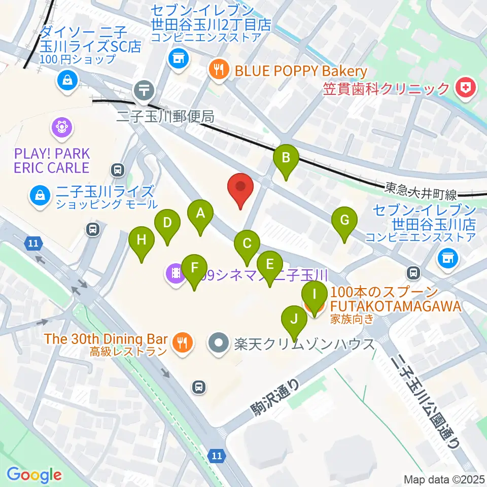 二子玉川オーキッドミュージックサロン周辺のカフェ一覧地図