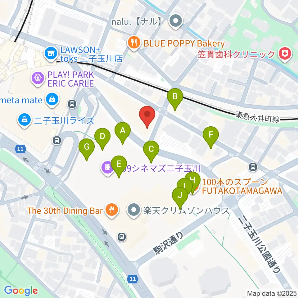 二子玉川オーキッドミュージックサロン周辺のカフェ一覧地図
