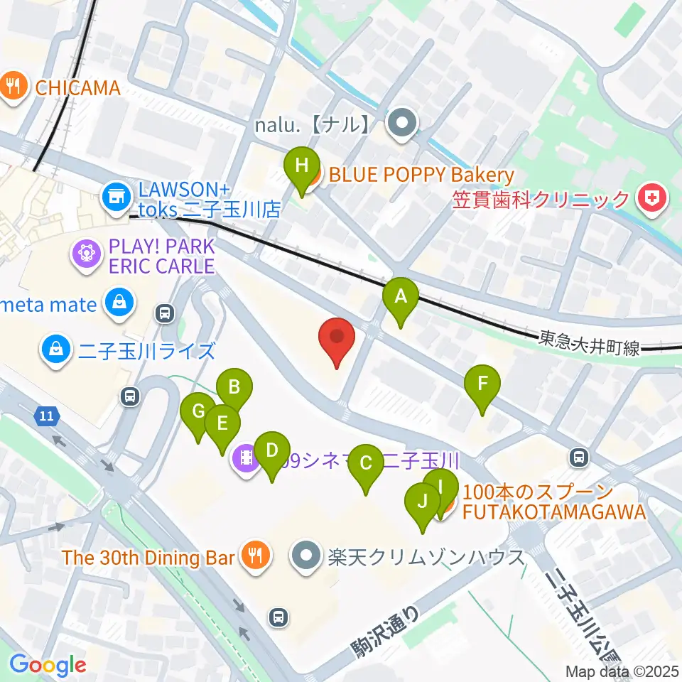 二子玉川オーキッドミュージックサロン周辺のカフェ一覧地図