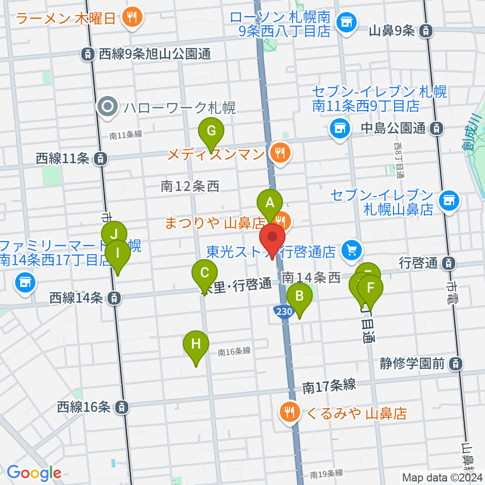 ピアノプラザセイヤスターツ周辺のカフェ一覧地図