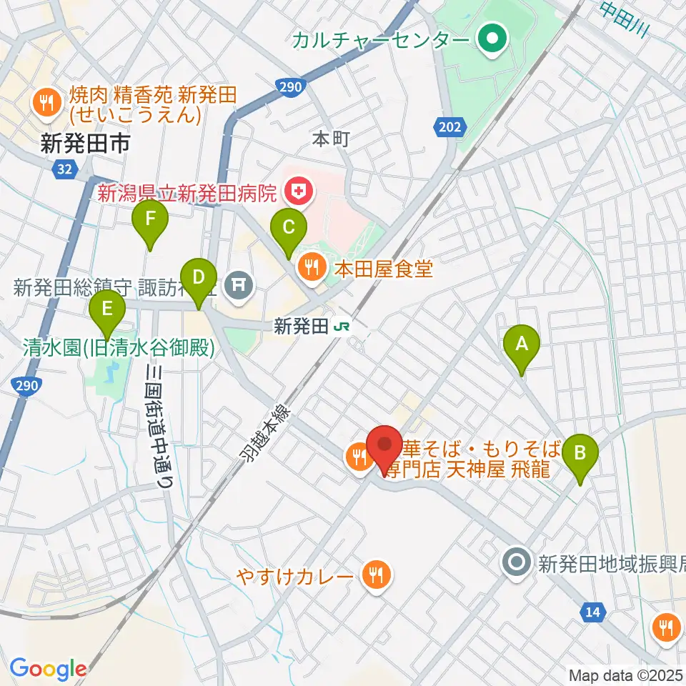 わたじん楽器 新発田周辺のカフェ一覧地図