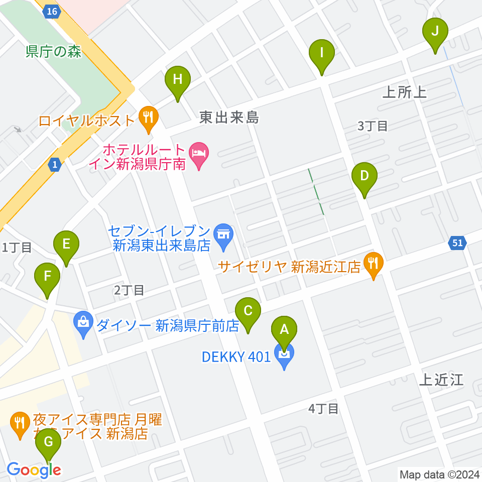 わたじん楽器 デッキィ401センター周辺のカフェ一覧地図