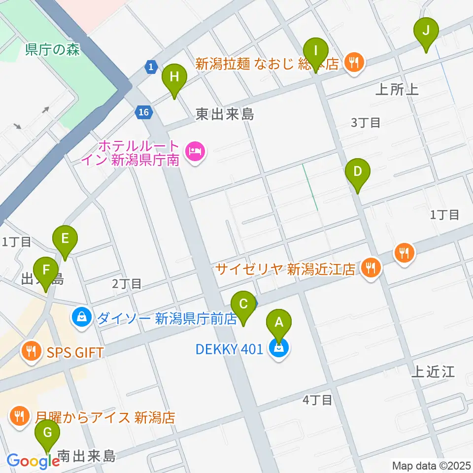 わたじん楽器 デッキィ401センター周辺のカフェ一覧地図