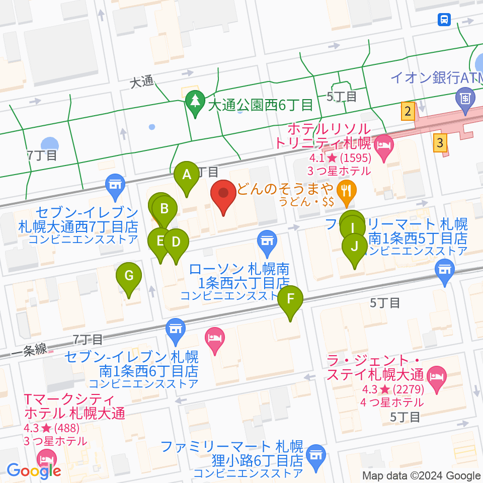 札幌ザ・ルーテルホール周辺のカフェ一覧地図