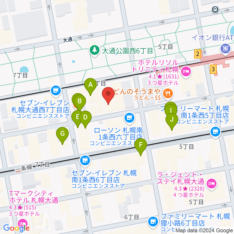 札幌ザ・ルーテルホール周辺のカフェ一覧地図