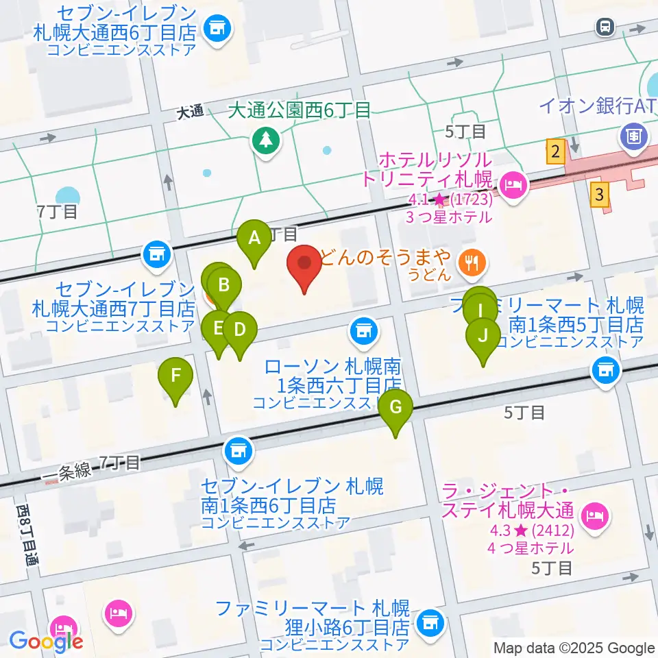 札幌ザ・ルーテルホール周辺のカフェ一覧地図