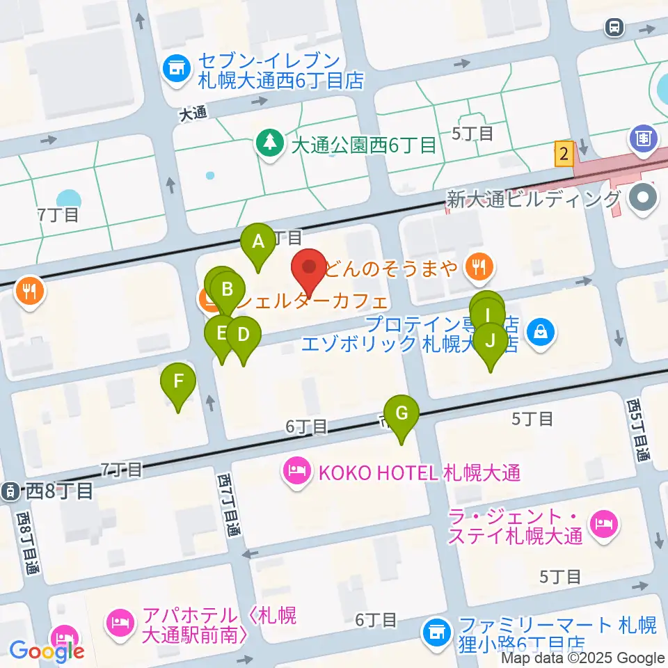 札幌ザ・ルーテルホール周辺のカフェ一覧地図