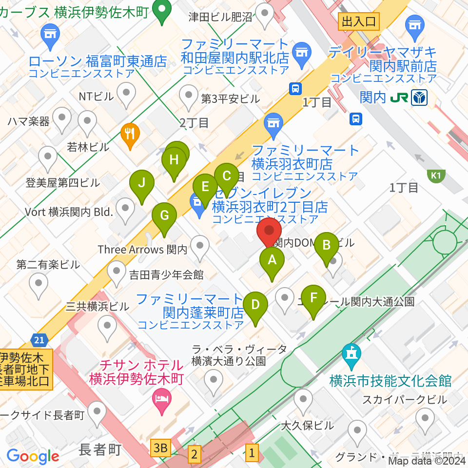 横浜バロック関内サロン周辺のカフェ一覧地図