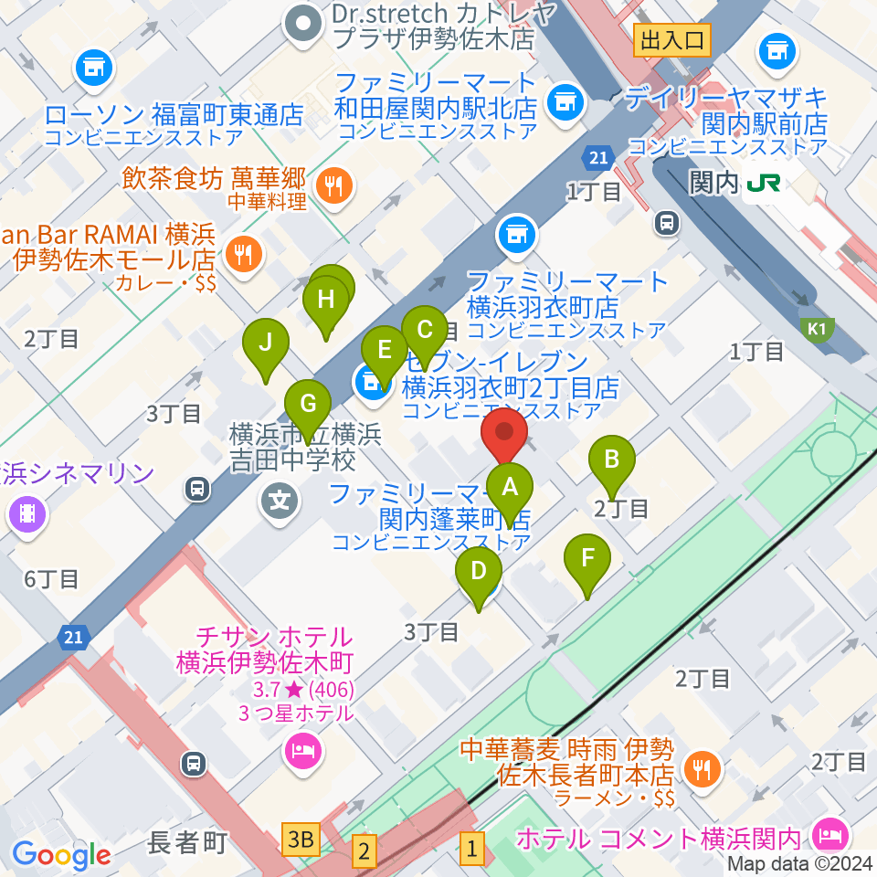 横浜バロック関内サロン周辺のカフェ一覧地図