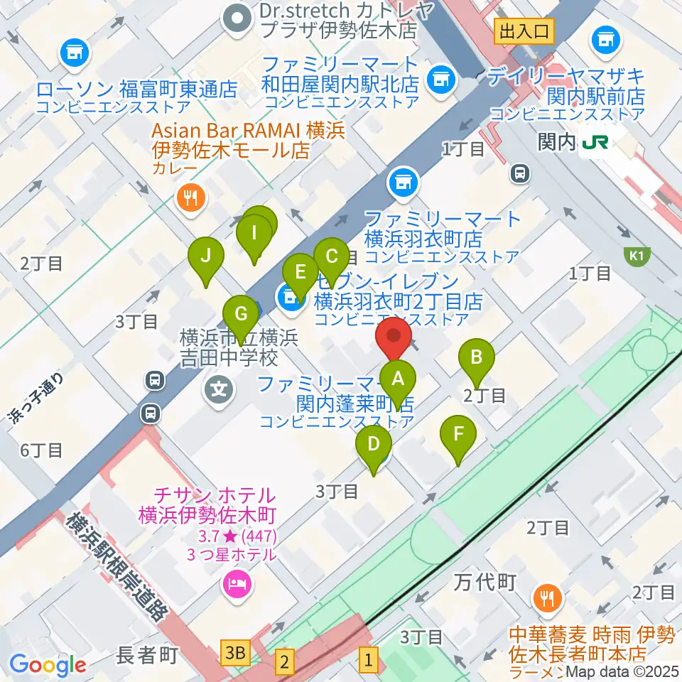 横浜バロック関内サロン周辺のカフェ一覧地図