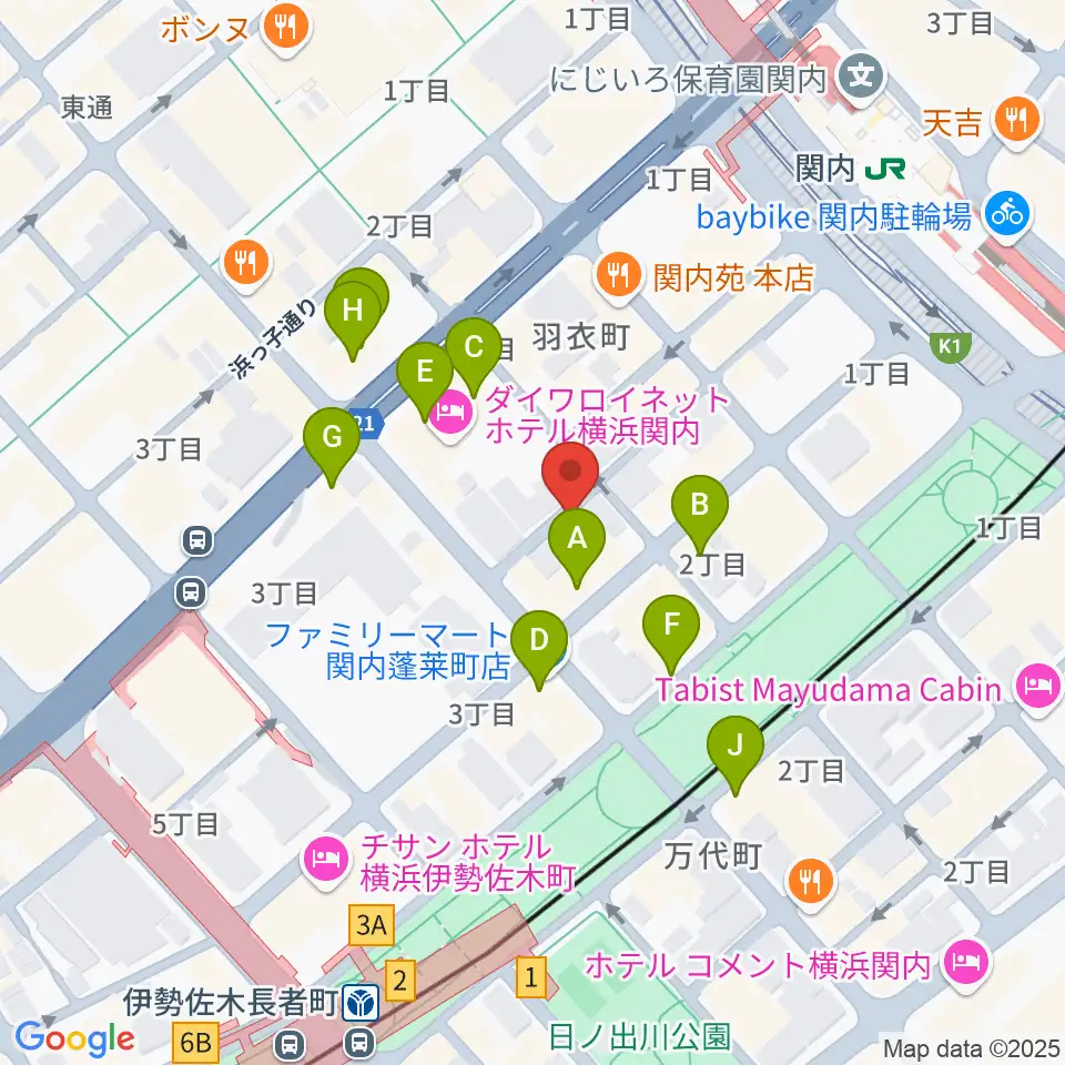横浜バロック関内サロン周辺のカフェ一覧地図