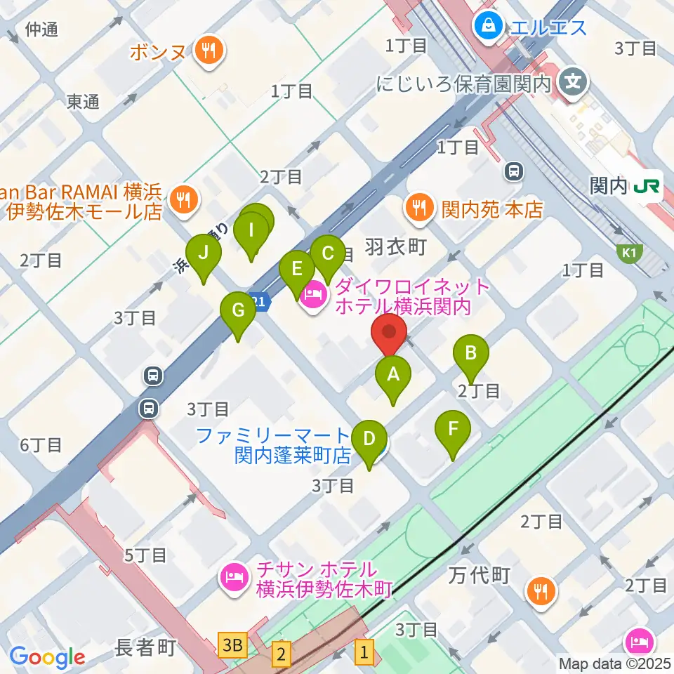 横浜バロック関内サロン周辺のカフェ一覧地図