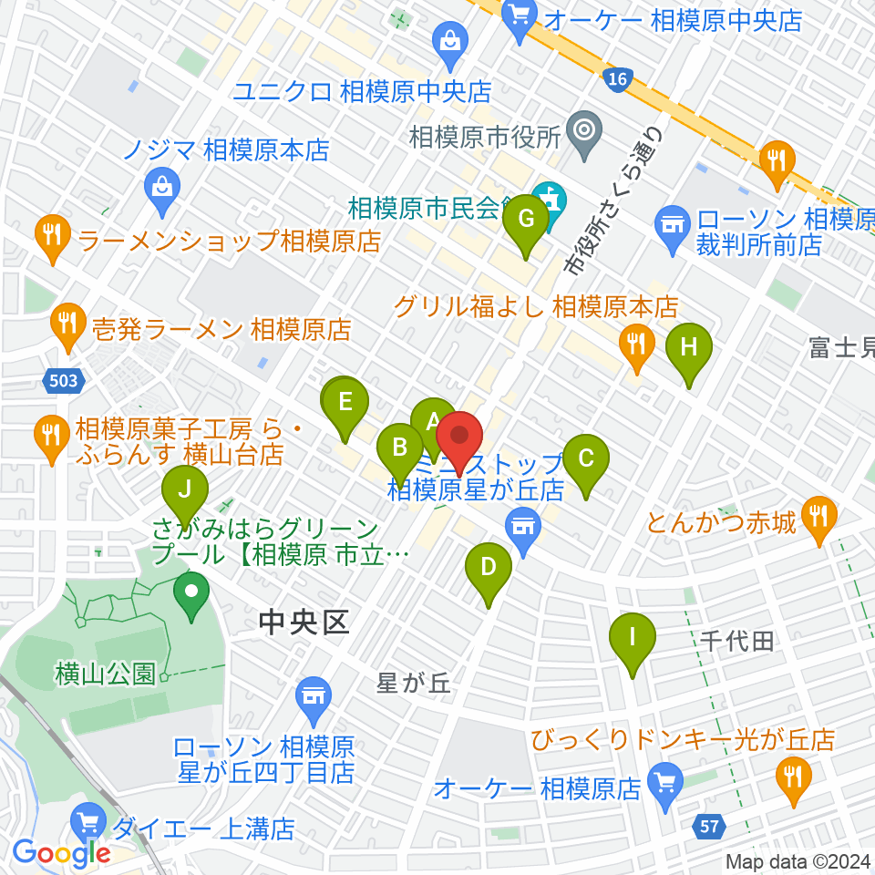 相模原メイプルホール周辺のカフェ一覧地図