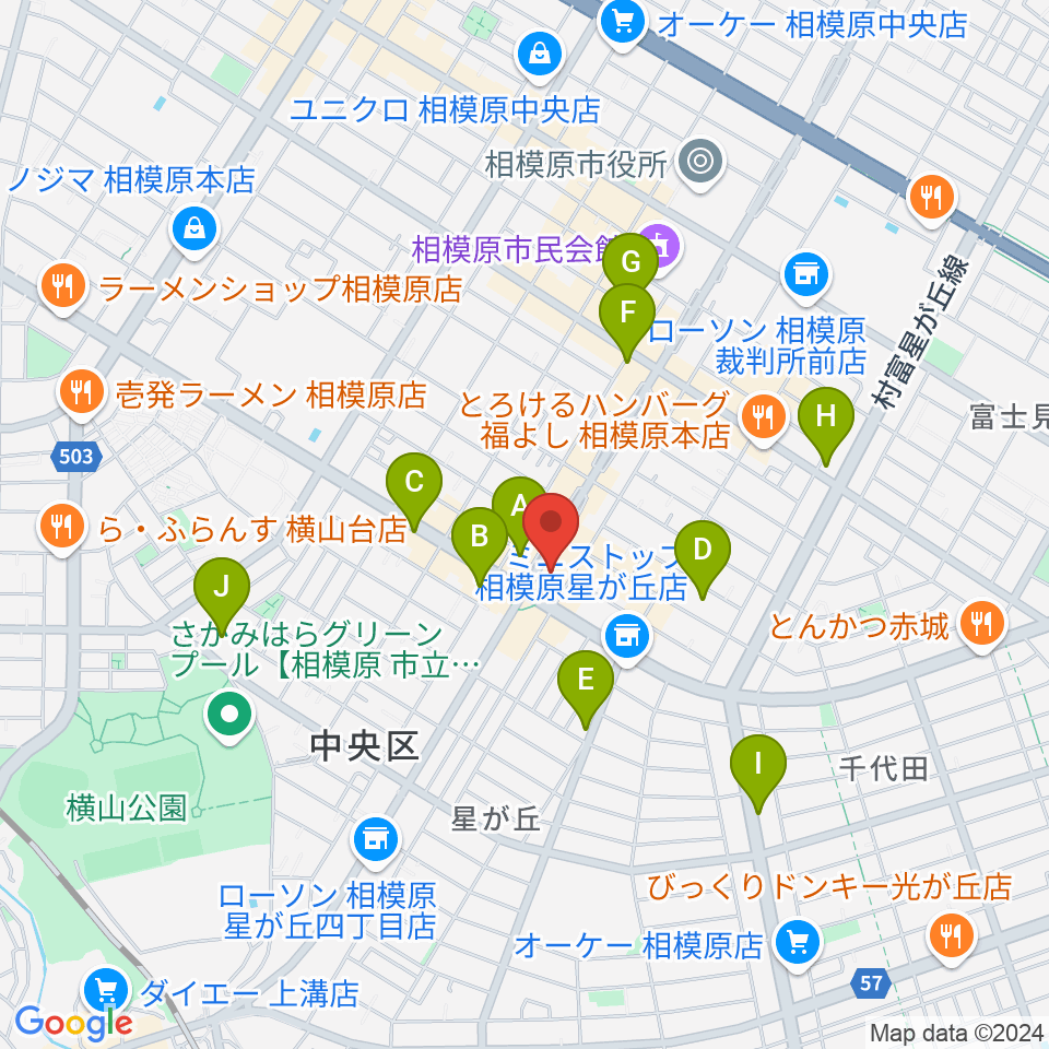 相模原メイプルホール周辺のカフェ一覧地図