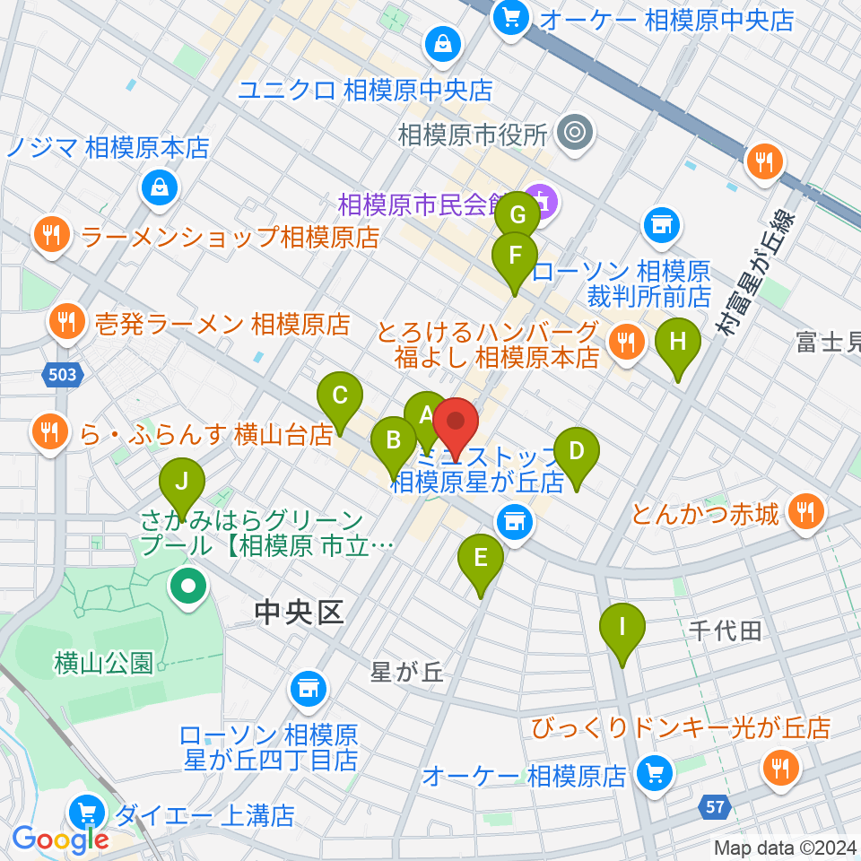 相模原メイプルホール周辺のカフェ一覧地図