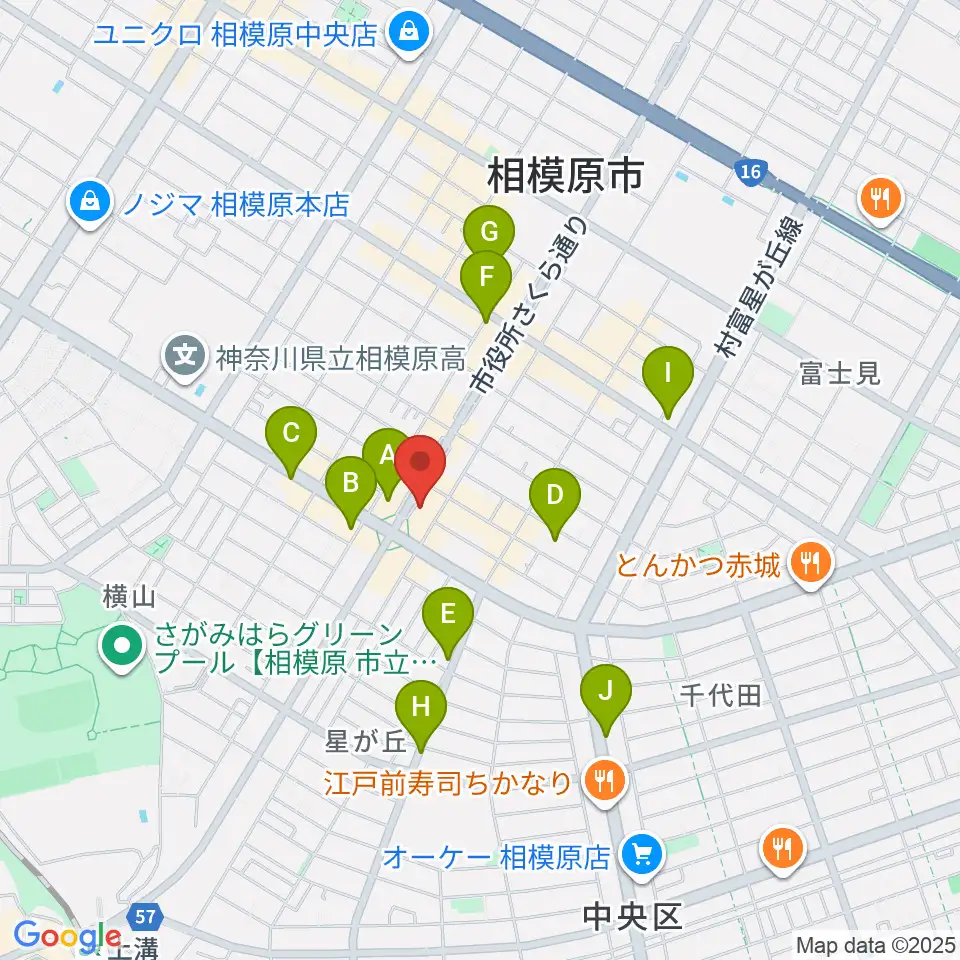 相模原メイプルホール周辺のカフェ一覧地図