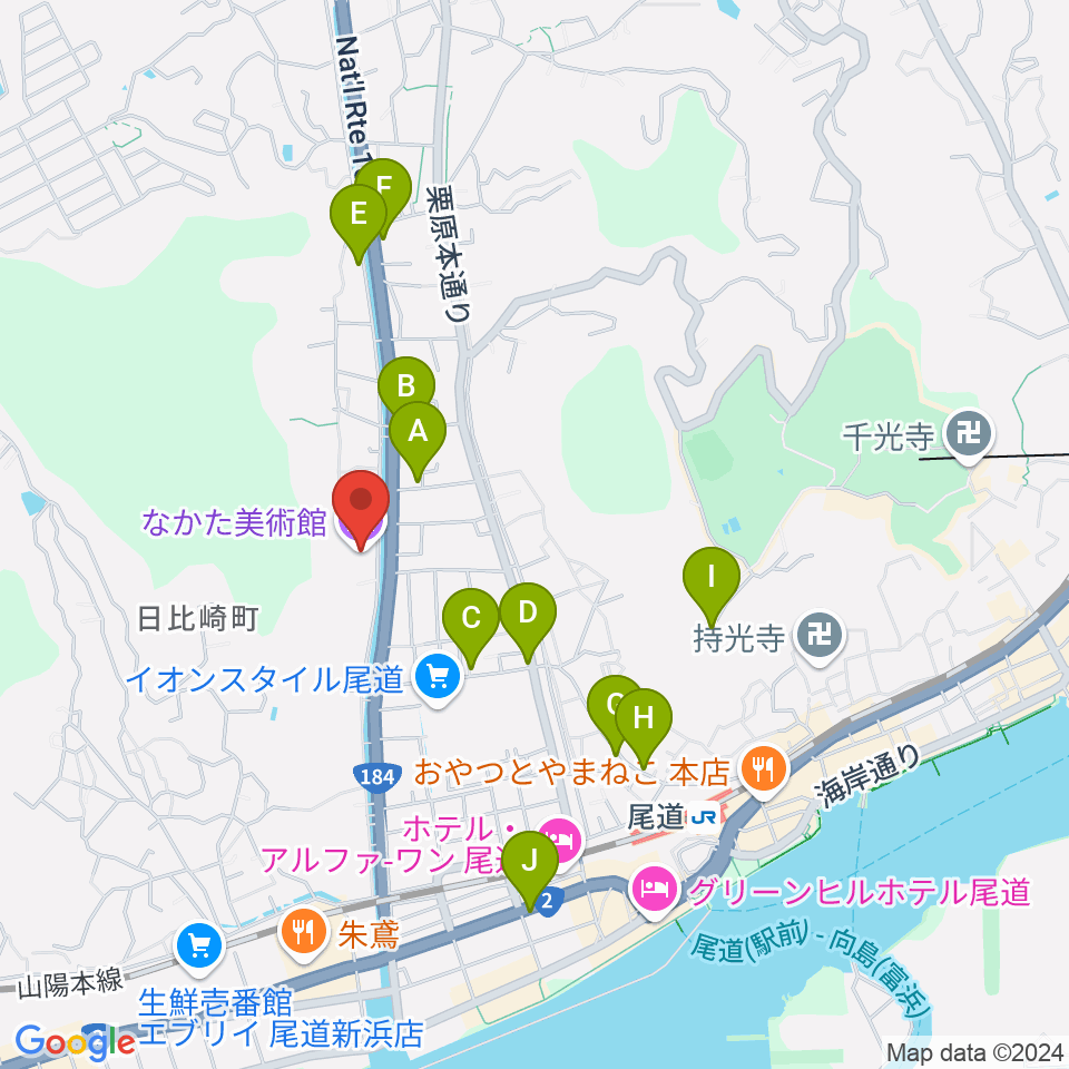 なかた美術館周辺のカフェ一覧地図