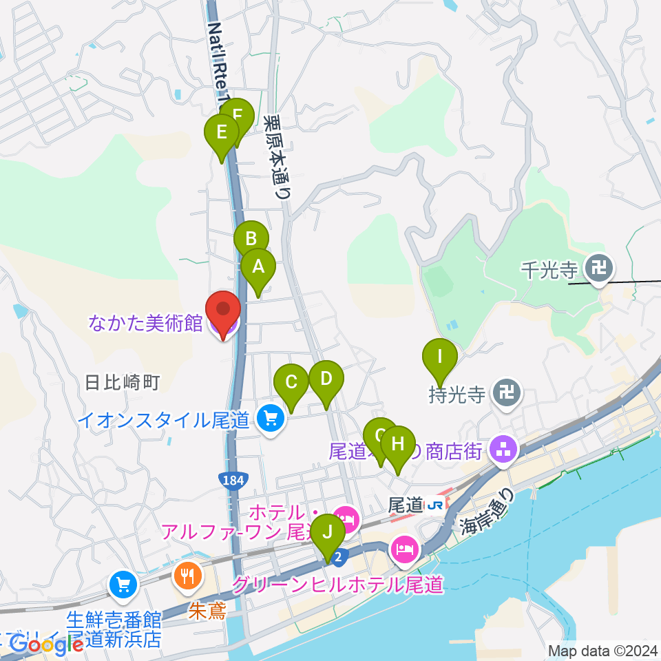 なかた美術館周辺のカフェ一覧地図